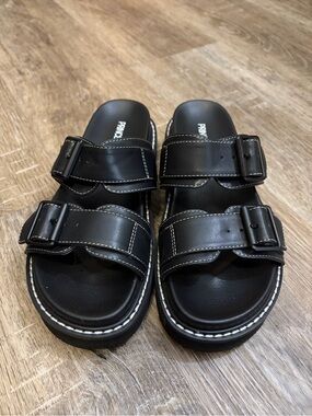 Princess Polly Black Double Buckle Slide Sandals